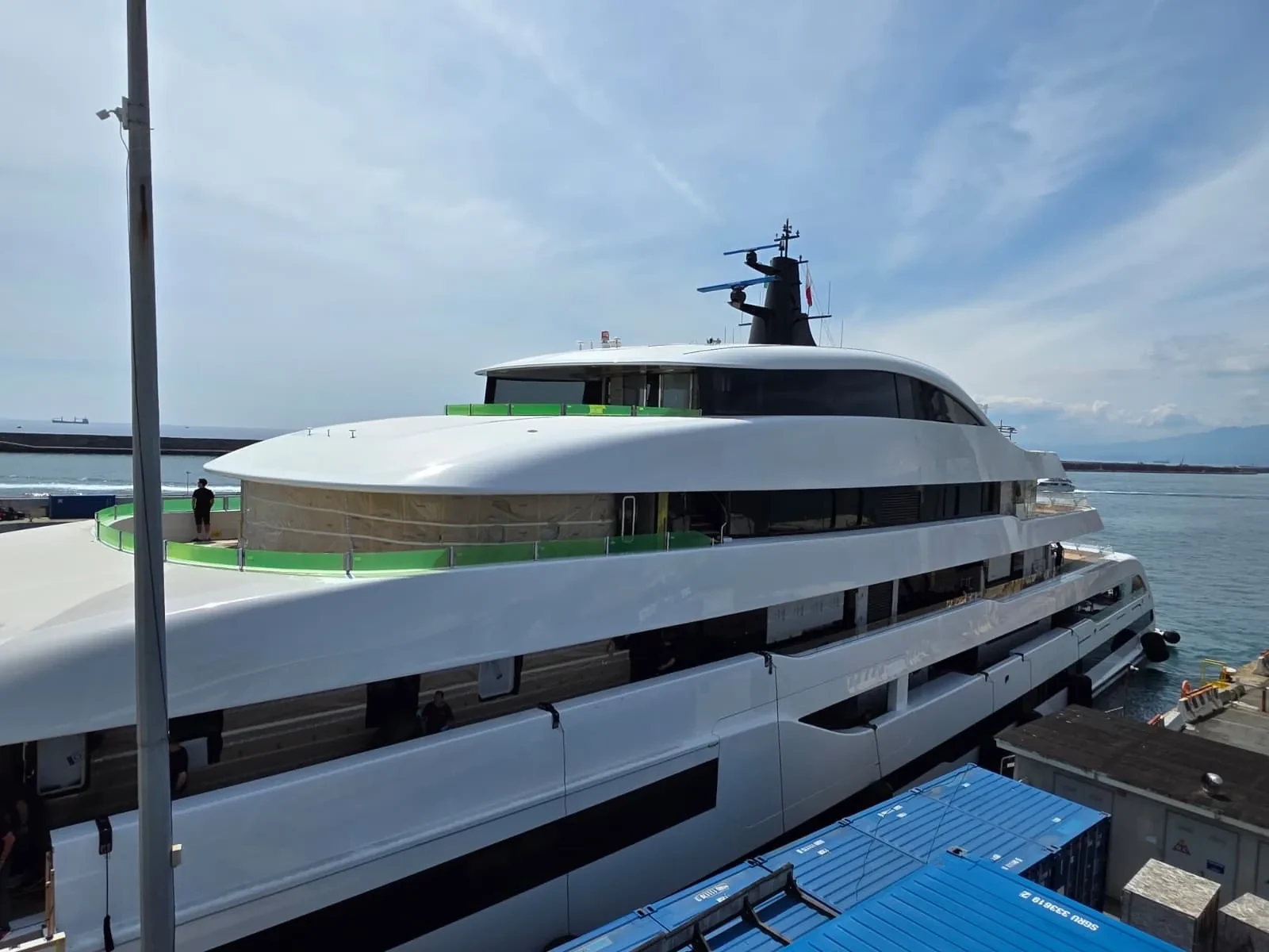 Luxury yacht profile with completed stainless steel railings