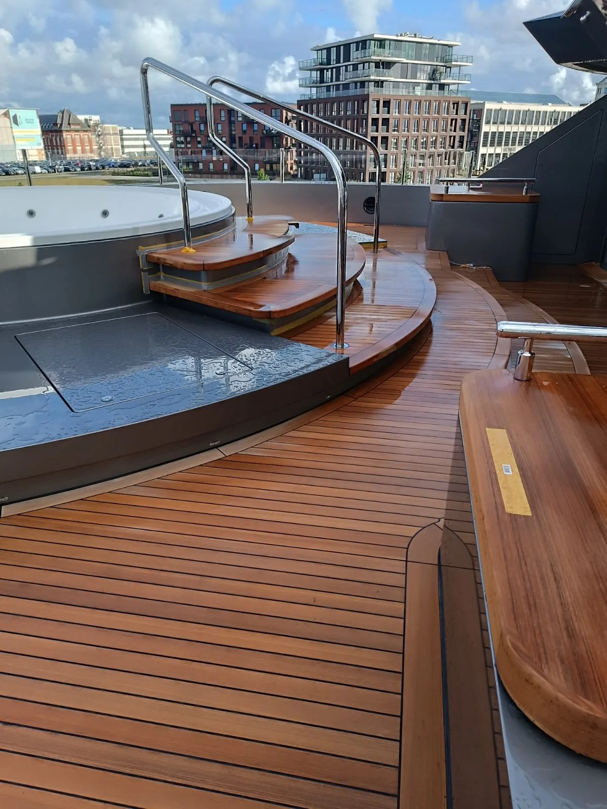 Stainless steel handrail detail on deck