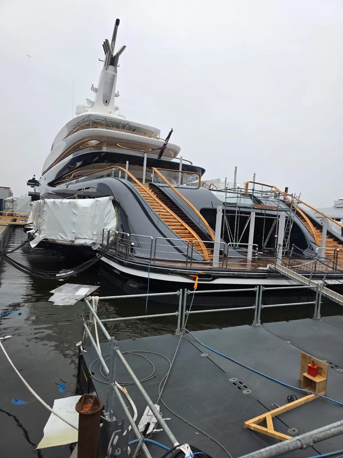 Vessel in a shipyard during railing works