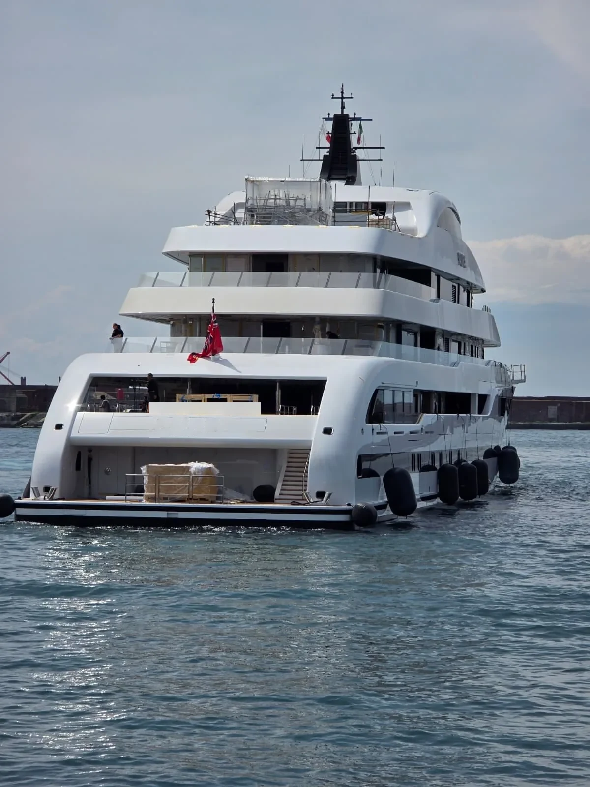 Yacht at sea with completed safety railings