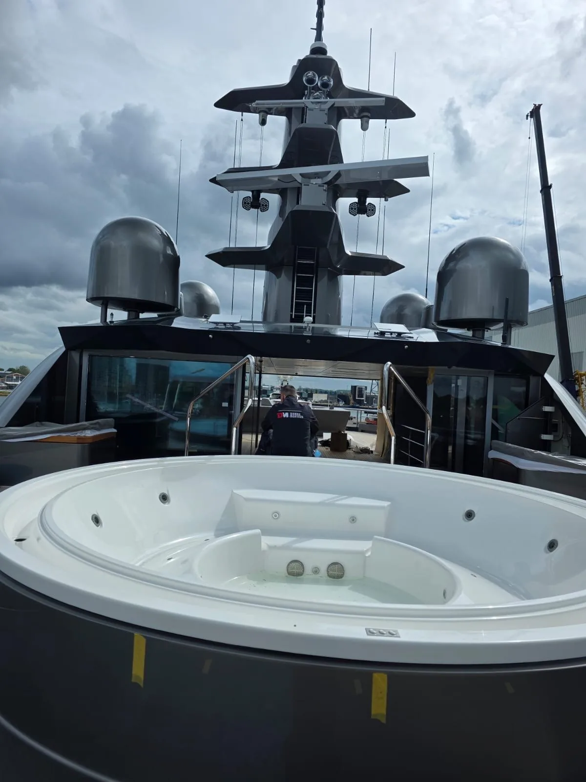 Jacuzzi area with stainless steel safety railings