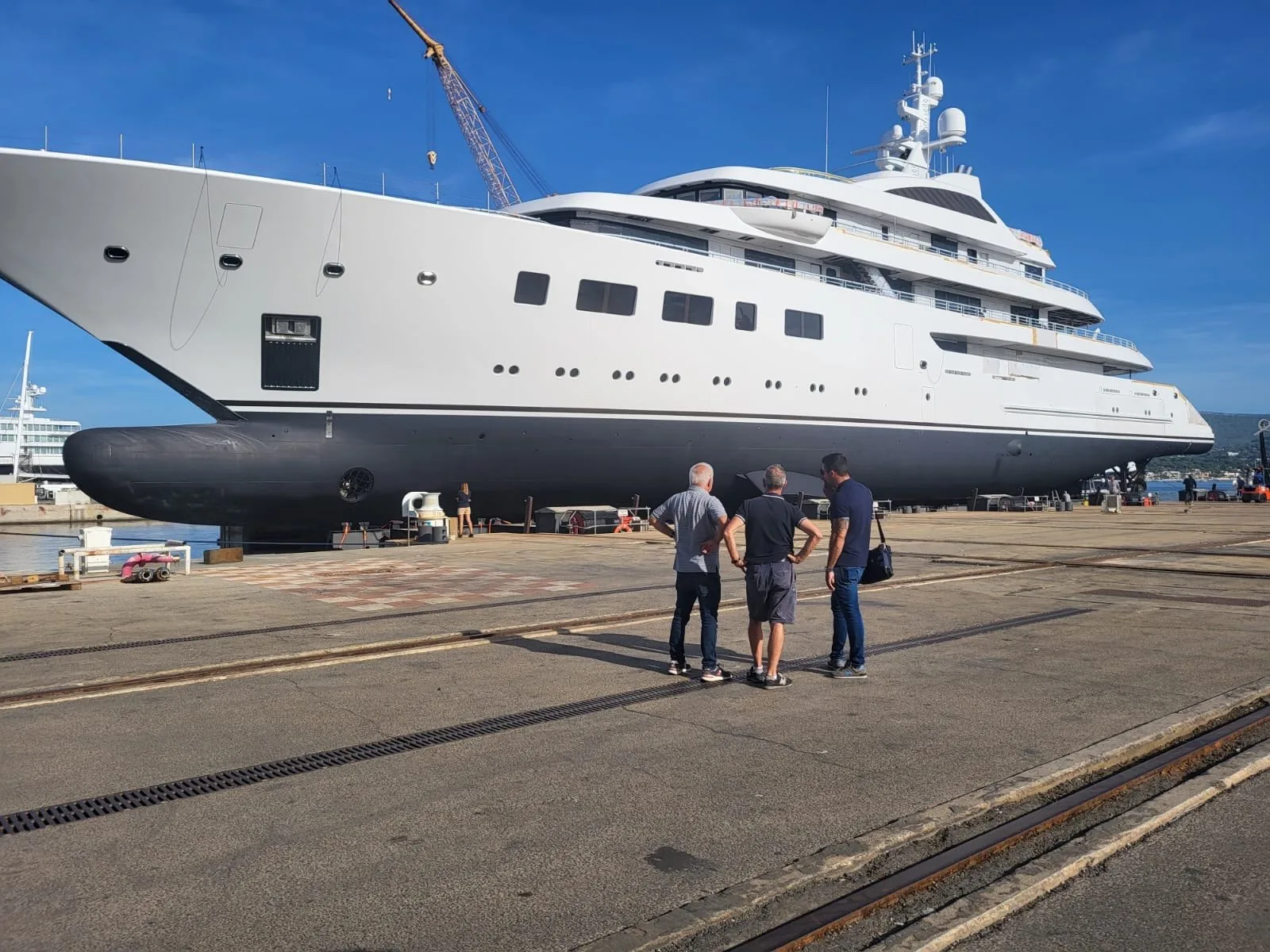Large yacht on dry dock during works