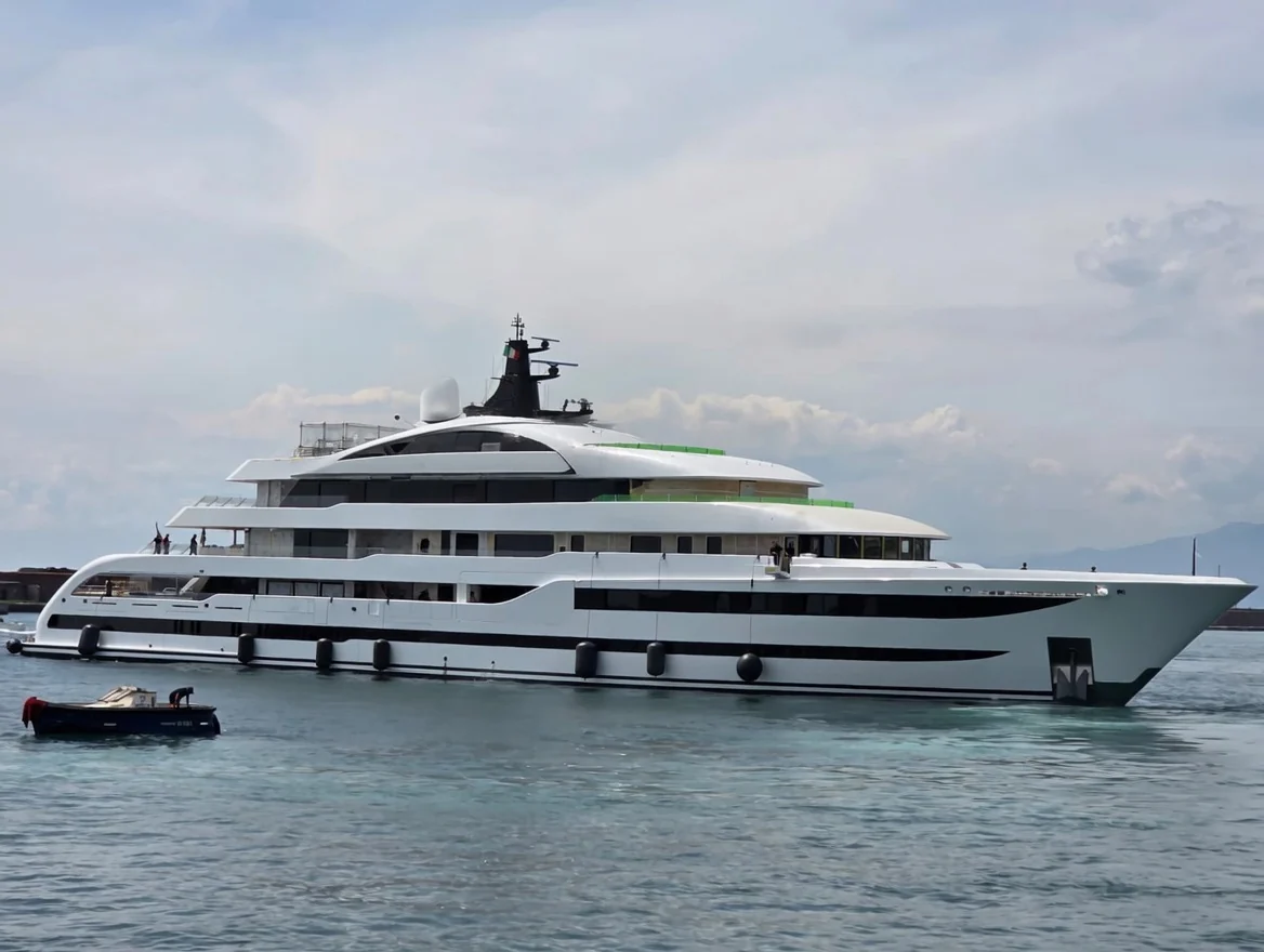 Side view of a yacht with metal details