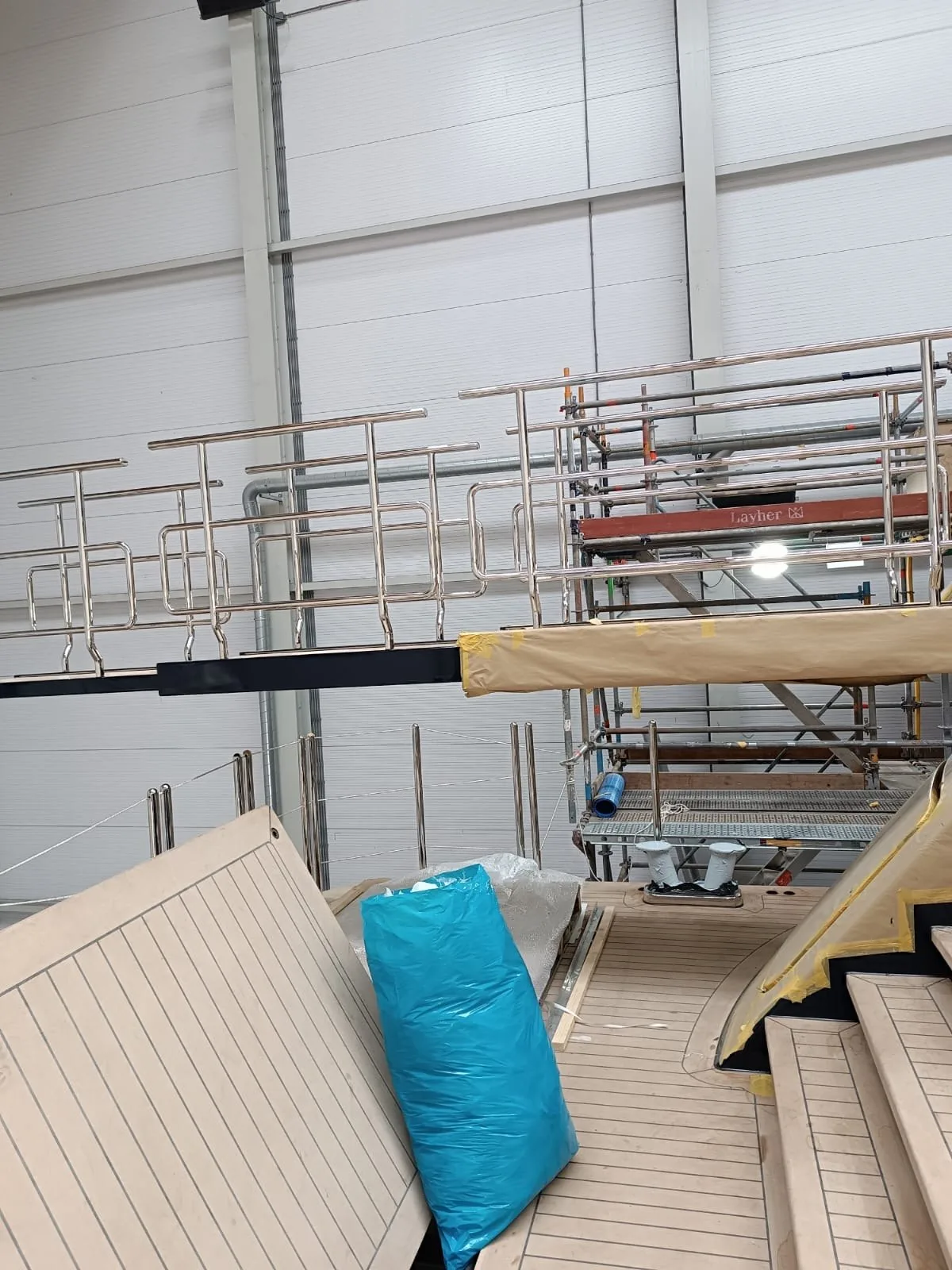 Industrial interior with platforms and railings