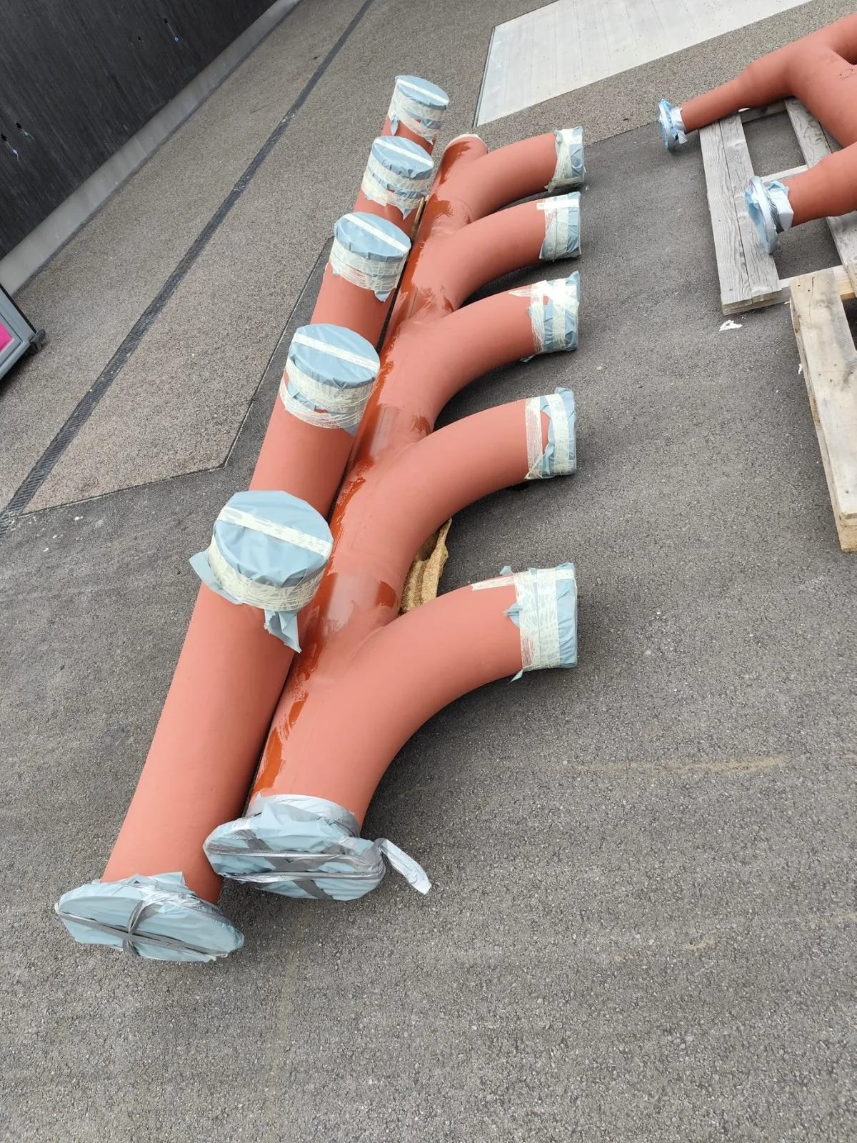 Finished pipe manifold prepared for final installation